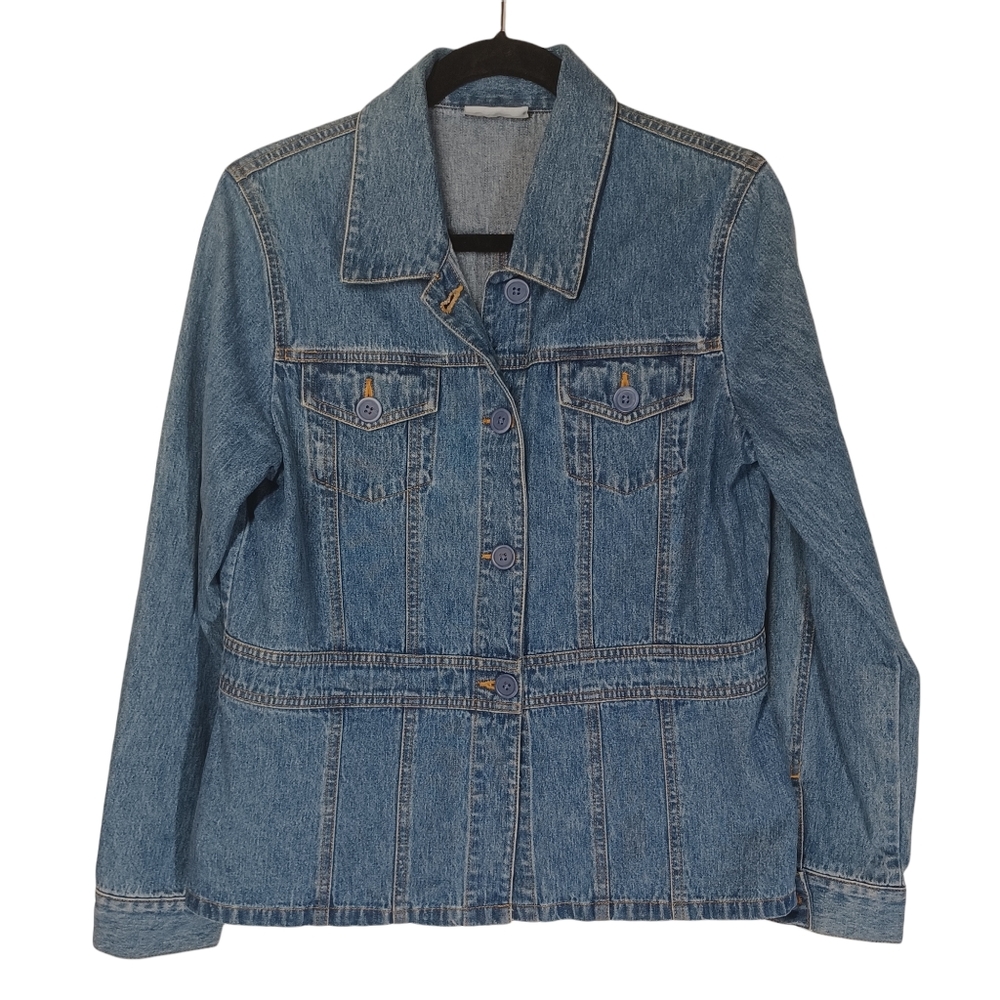 VALERIE STEVENS Button Front Medium Light Wash Long Sleeve Denim Jean Jacket M